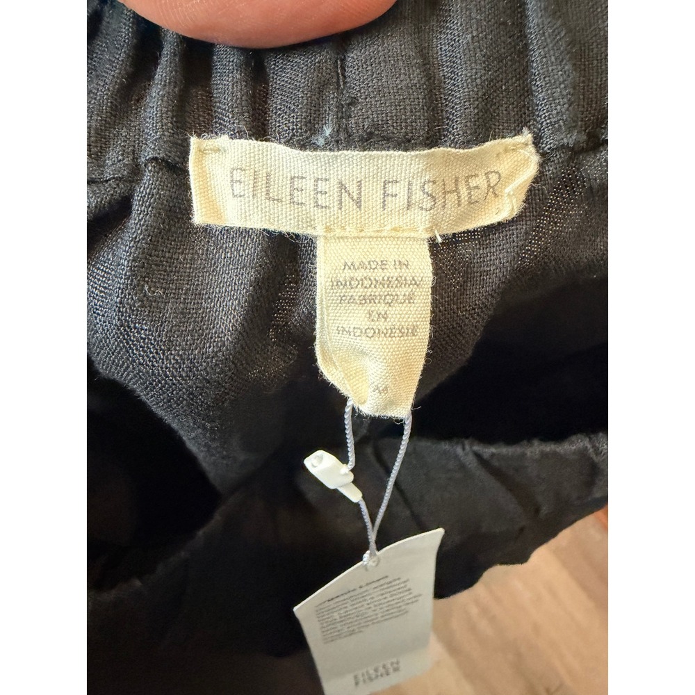 Eileen Fisher Lantern Pant Women Medium Black Organic Linen Elastic Waist Barrel - Picture 9 of 11